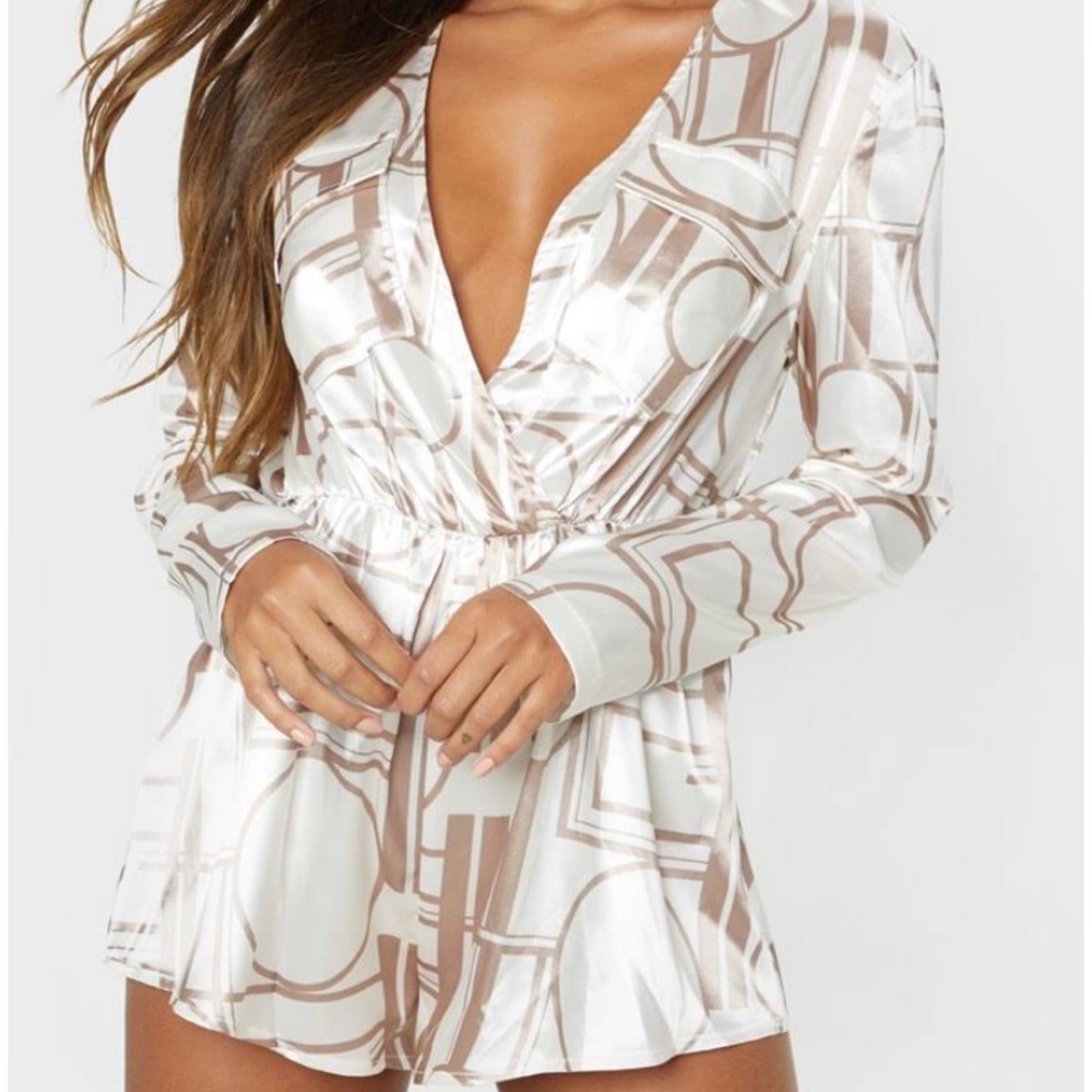 PLT white and cream satin romper